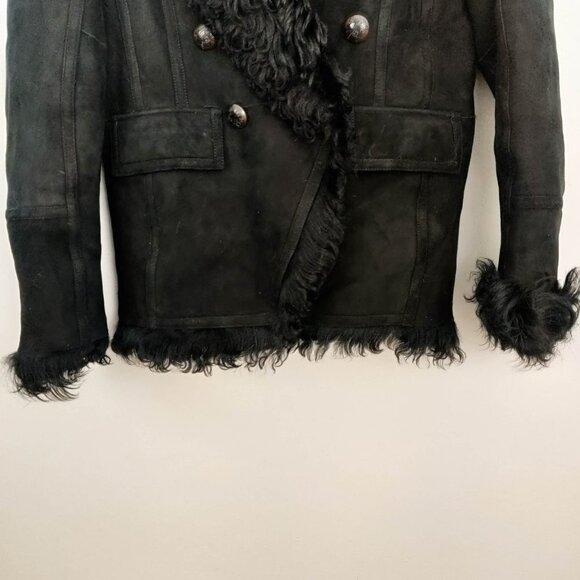 Veronica Beard Huntley Suede and Shearling Double Breasted Blazer in Black 6 - Picture 6 of 12